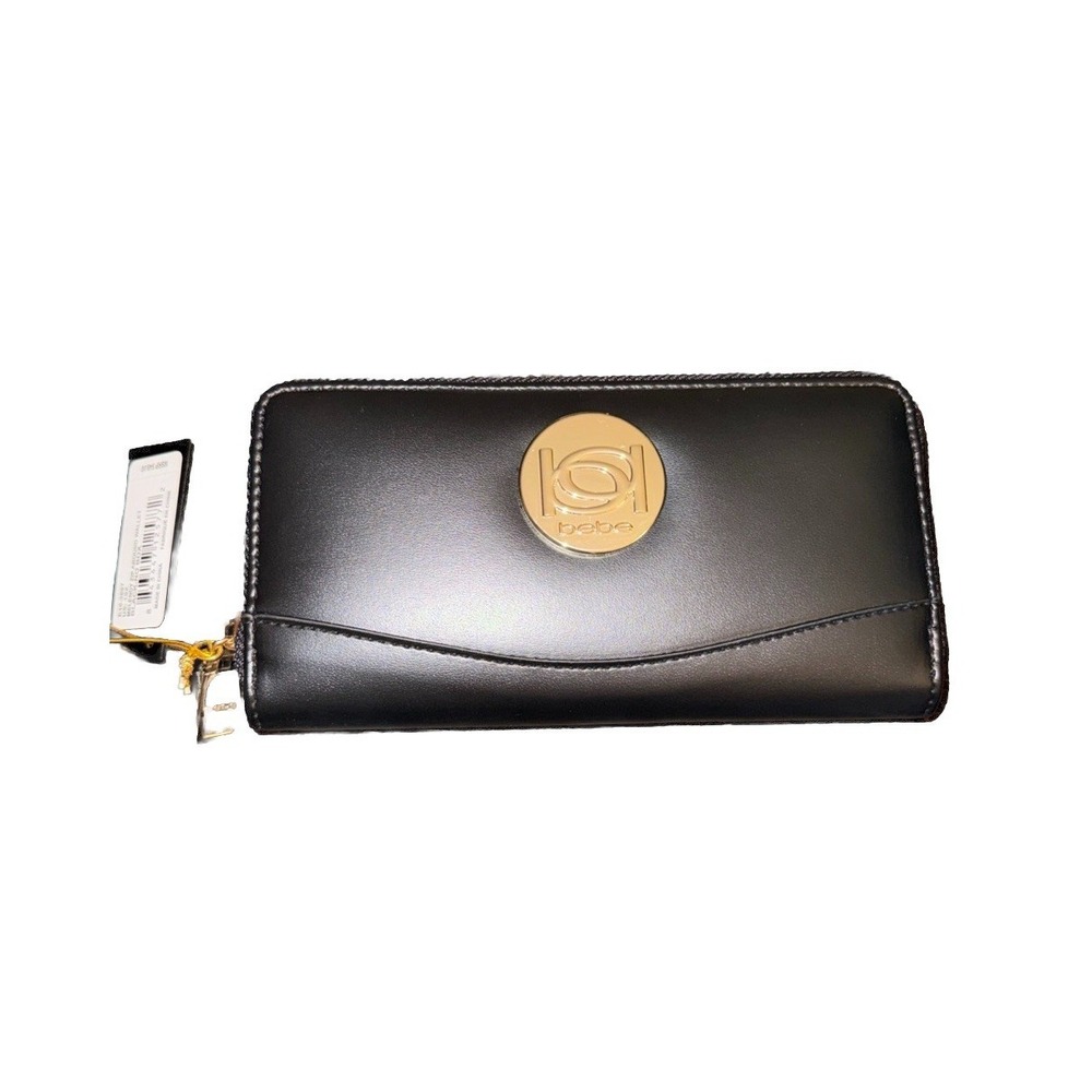 Bebe Melendy Black Zip-Around Clutch Wallet NWT